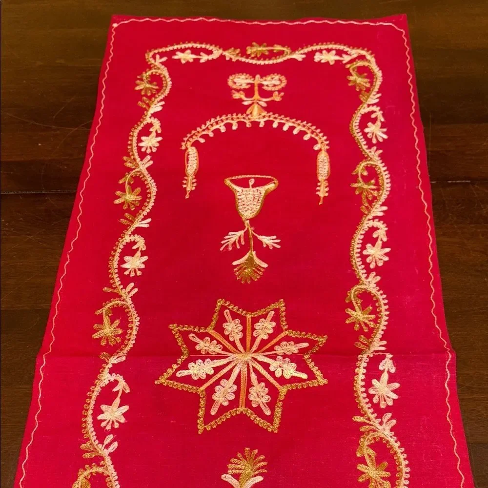 Elegant Red Embroidered Table Runner Set